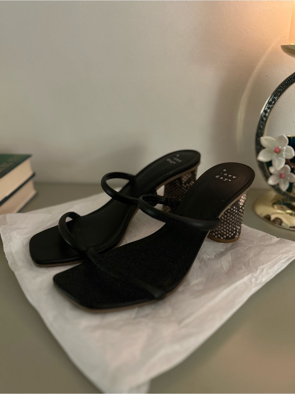 Black Strappy Block Heel Sandals